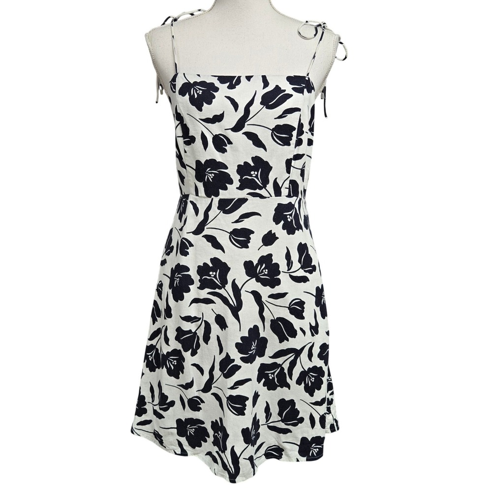 Old Navy Linen Blend Floral Tie Strap Smocked Mini Dress Navy White Women's Sz M